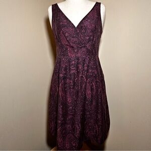 Lands’ End Sleeveless Paisley Dress Women’s Size 10 Purple Black Silk Blend